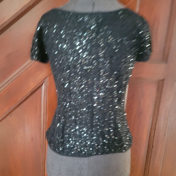 Talbots Collection Petite Black Sequin Short Sleeve Top Cashmere Silk Size M - Picture 6 of 6